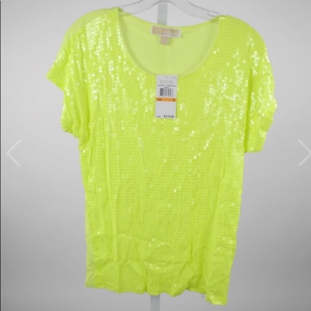 NWT Michael Michael Kors neon yellow sequin blouse